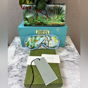Gucci 100% Silk Tian Print Sleep Eye Mask w/ Pouch, Box, and Tags